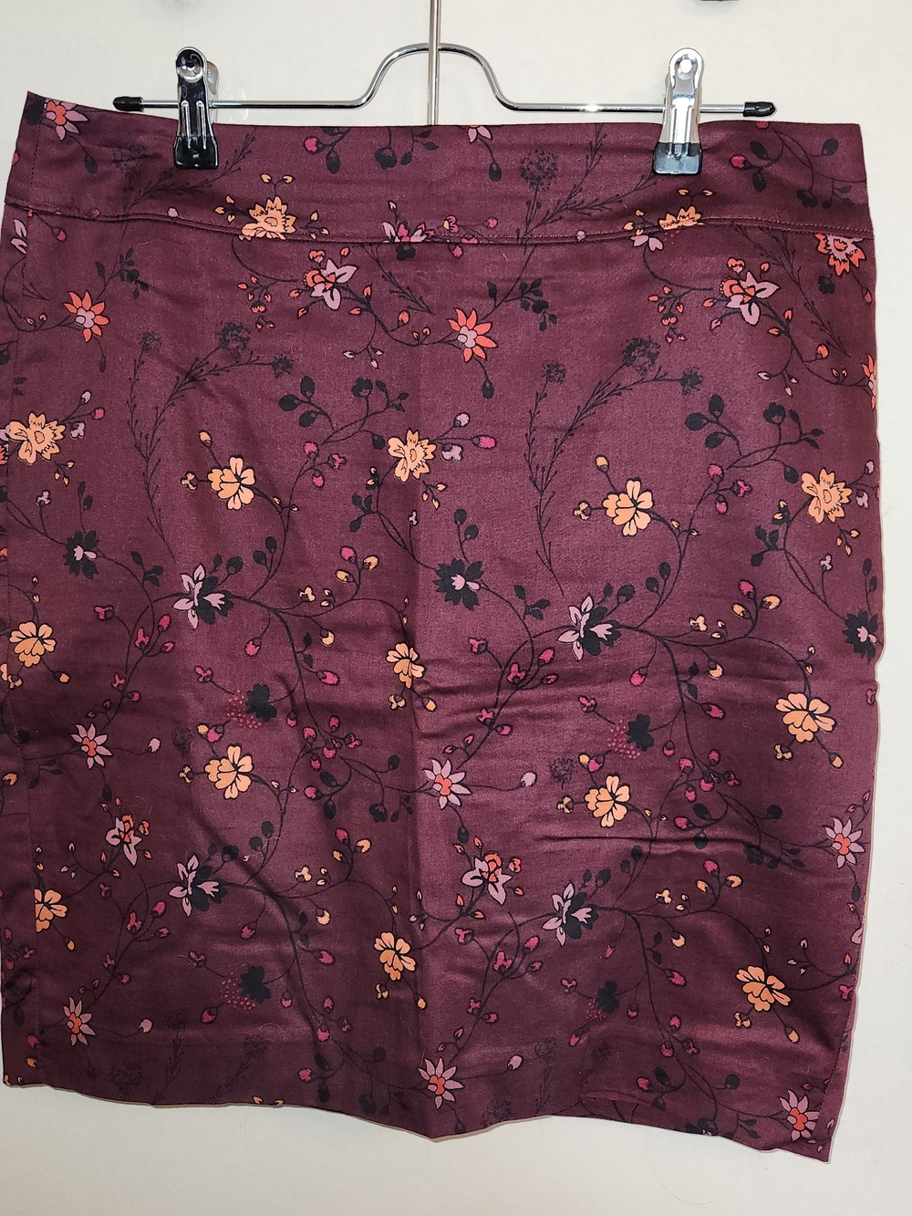 LOFT Burgundy Floral Pencil Skirt with Pink & Peach Accents